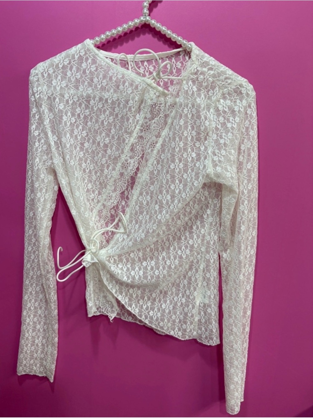 Commense White Lace Tie-Front Long Sleeve Top - Picture 2 of 3
